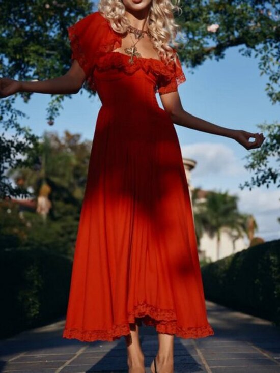 Selkie The Revolt Red Cupid Midi Dress Medium - Picture 2 of 14